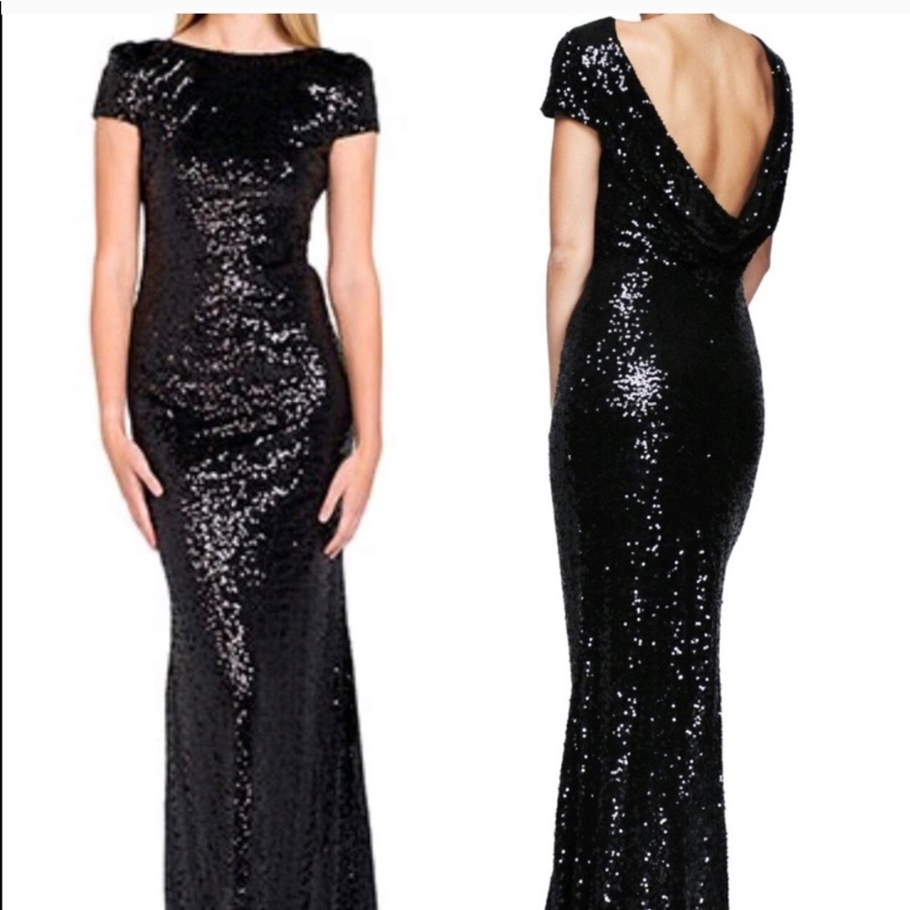 Badgley Mischka cowl sequin gown